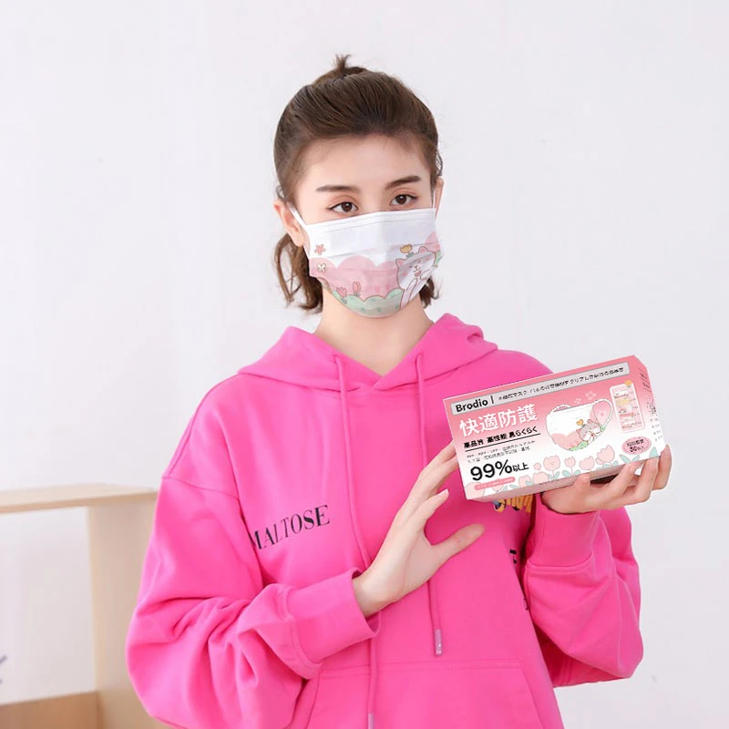 成人独立包装花与猫5种图案口罩