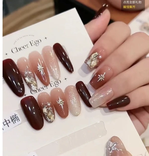 【红棕】Cheer-ego纯手工夏日INS冰透高品质穿戴甲C476（现货）