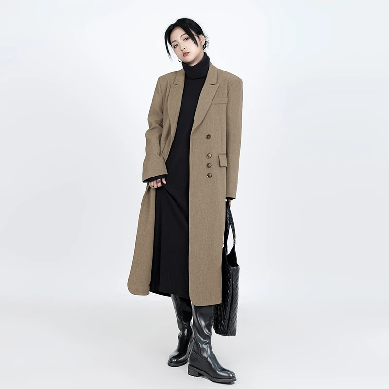 长款西装大衣女秋冬新款复古气质高级感廓形加棉保暖西服正装外套