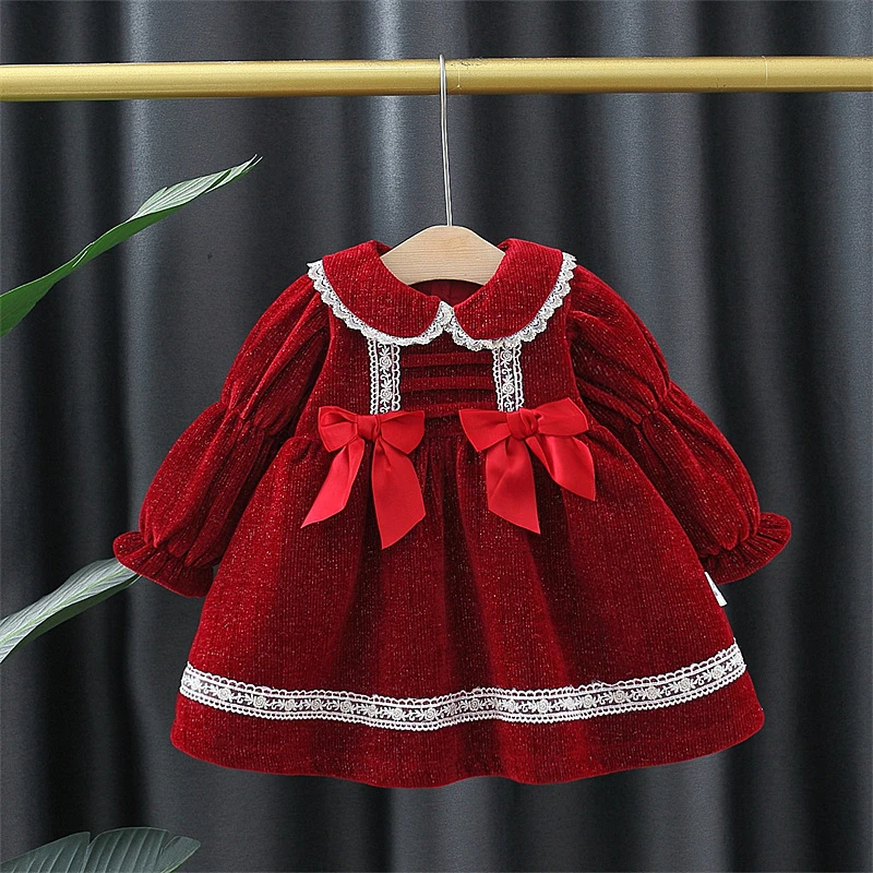女童年服连衣裙新款周岁礼服洋气喜庆加绒加厚公主裙童装