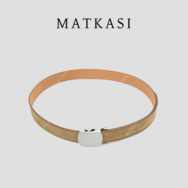 MATKASI 无扣眼设计翻毛皮绒面质感重工牛皮腰带