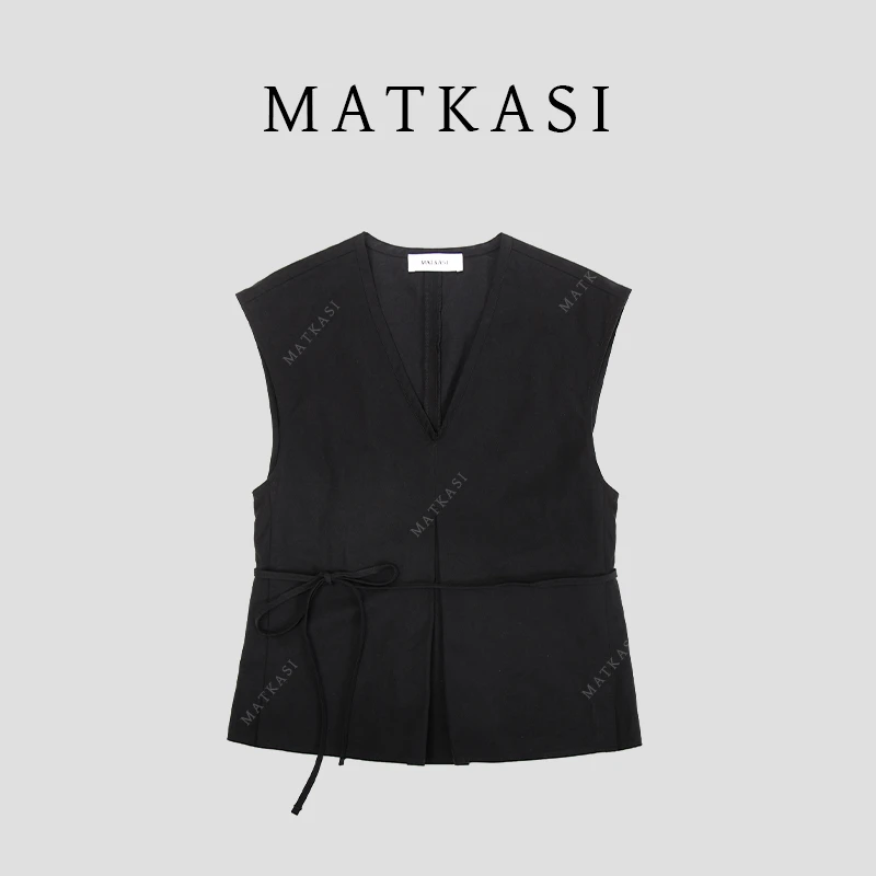 MATKASI V领系带高级感轻奢简约风素雅无袖马甲