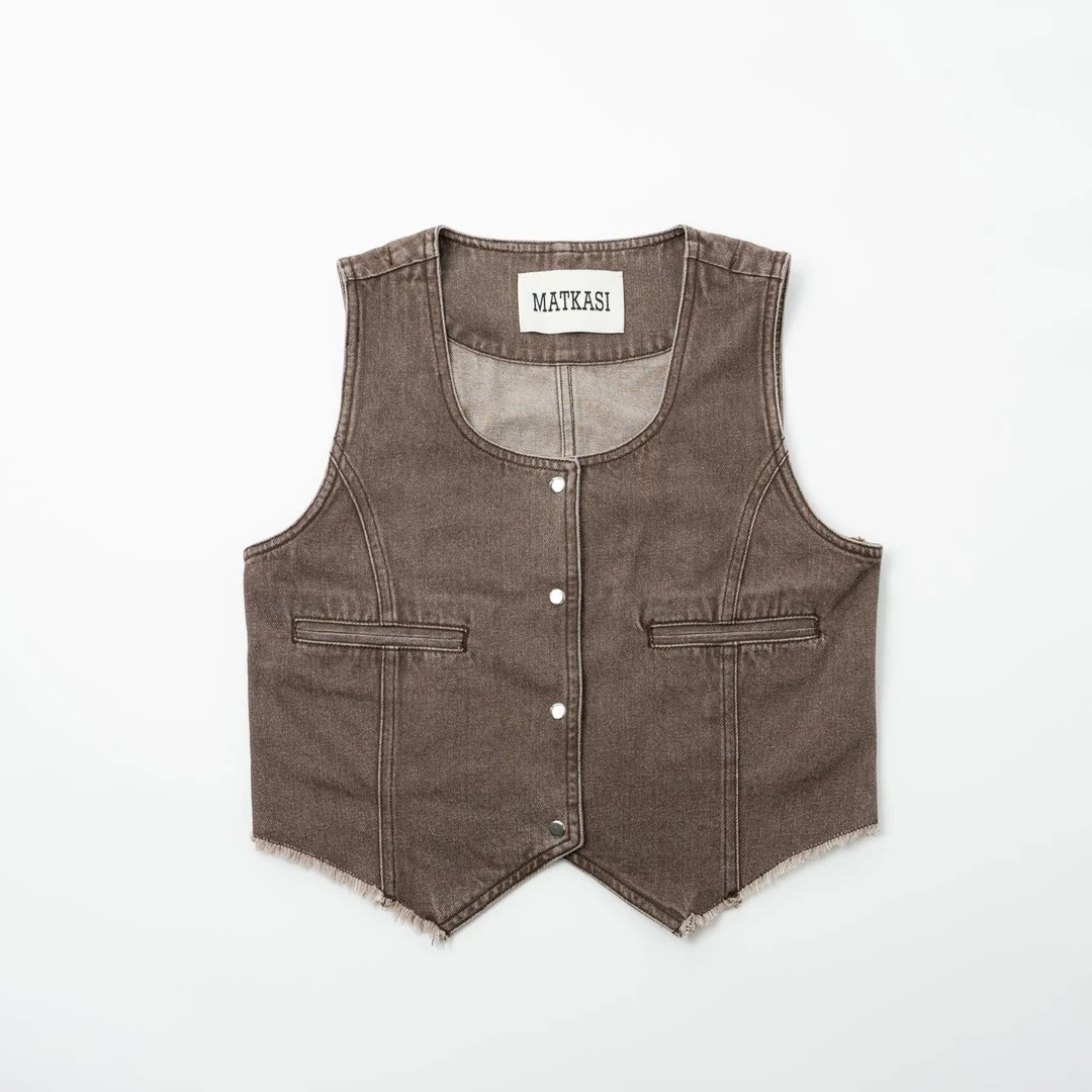 MATKASI靓女搭配tip拼接下摆设计感坎肩文艺范无袖复古背心马甲