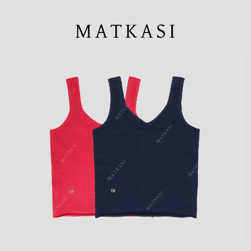 MATKASI 纯色质感宽肩带百搭简约针织V领背心