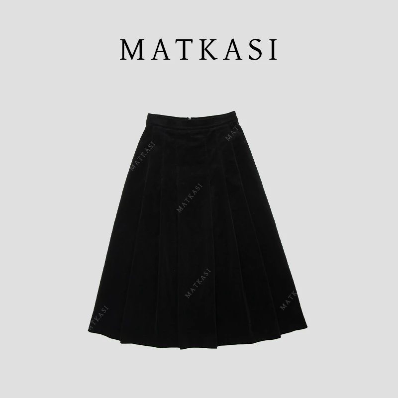 MATKASI 压褶优雅温柔高腰A字廓形伞裙半身裙