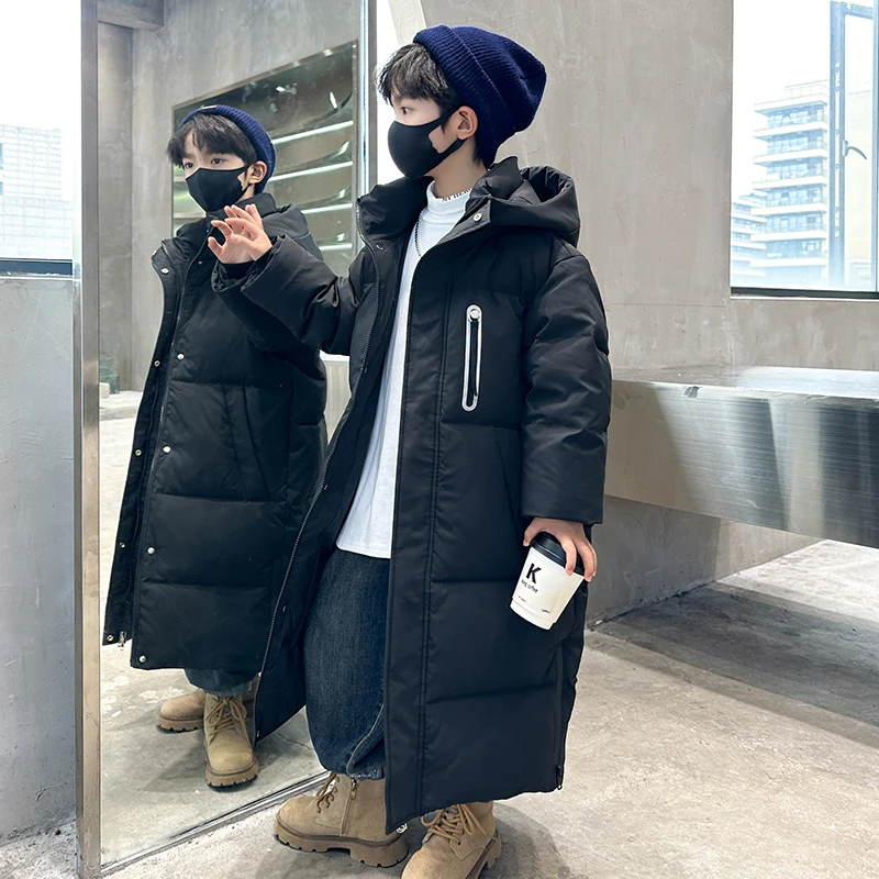 2025新款男童羽绒服长款长过膝韩版连帽加厚中大童冬季外套潮