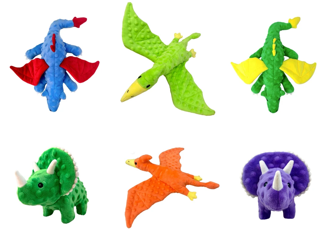 新款彩色恐龙发声解闷响纸毛绒玩具三角龙翼龙宠物公仔