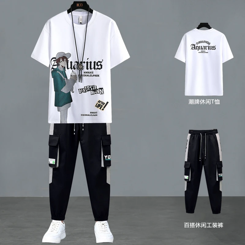 夏季运动潮流男装2025新款青少年高中学生短袖帅气穿搭一套衣服潮