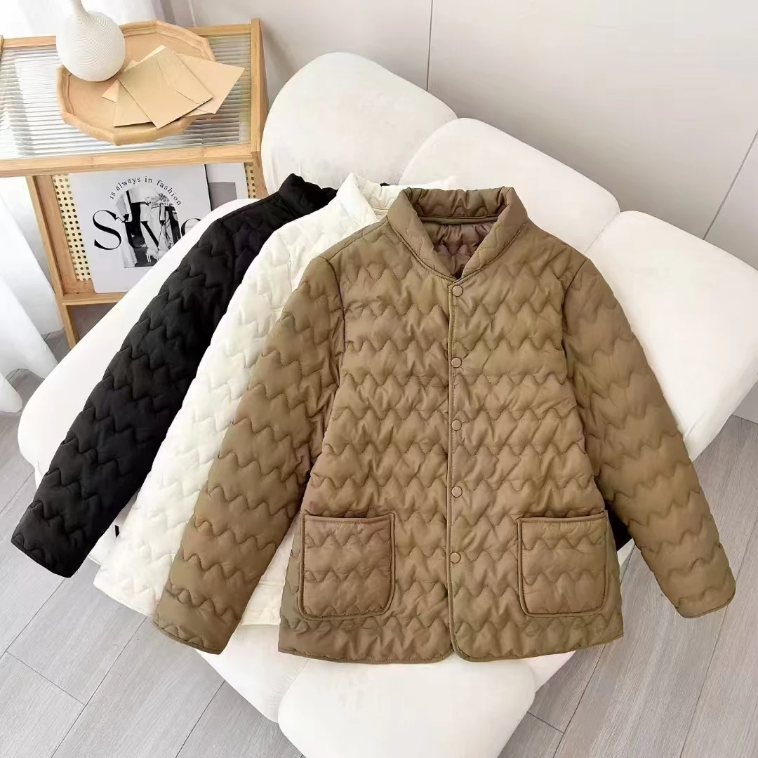 （波浪纹立领）时尚洋气秋冬女短款内胆保暖棉衣外套