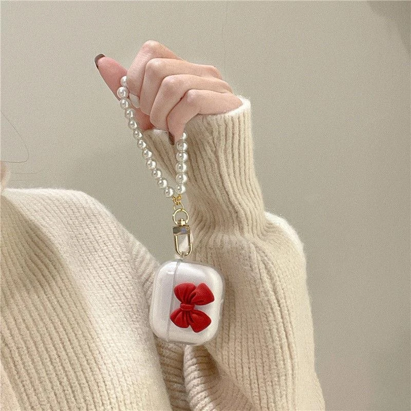 ins韩风立体蝴蝶结珍珠链airpods3保护套壳2代pro第三代新款适用