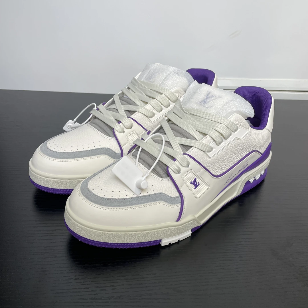 99新 LouisVuitton/路易威登 trainer板鞋 白紫54后跟 男款