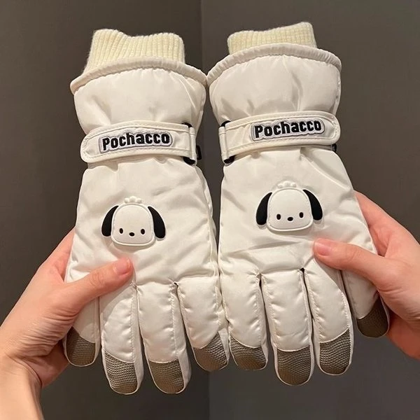 新款滑雪手套女士秋冬天加厚绒棉骑电车防风保暖正版卡通可爱触屏