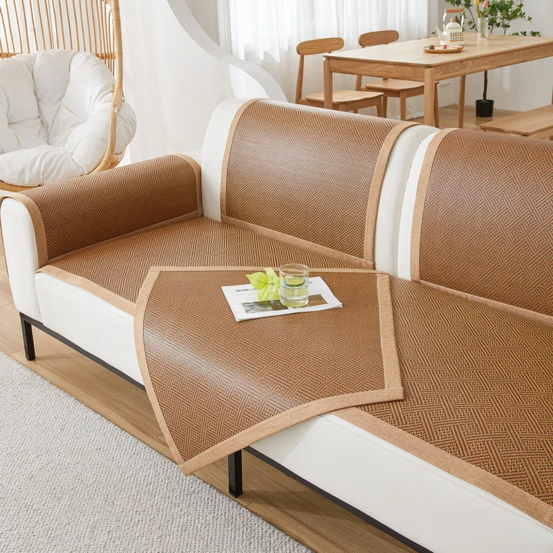 夏季藤席沙发垫素色沙发凉席坐垫子防滑皮沙发套罩夏天款座垫盖布