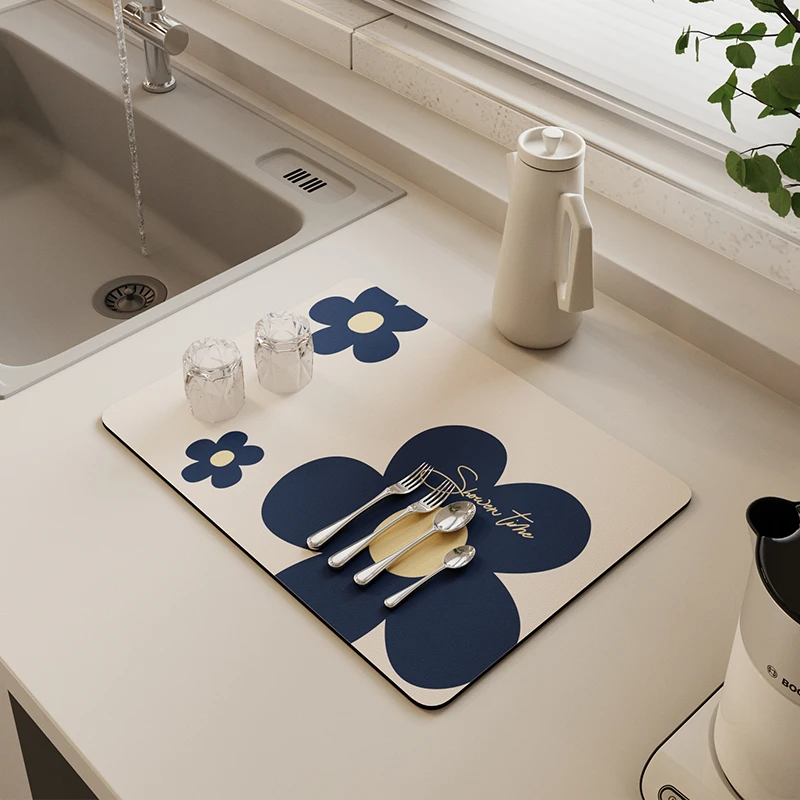 奶油风厨房台面沥水垫硅藻泥吸水垫吧台碗盘隔热垫卫生间洗手台垫