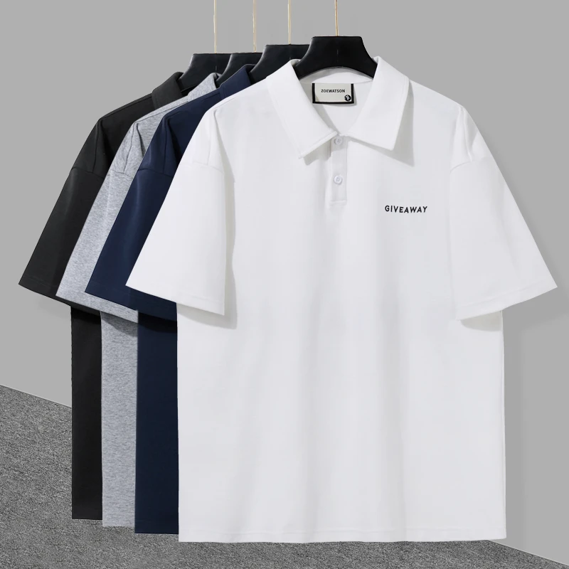 滴滴小新-休闲短袖字母印花polo衫男夏季新品宽松情侣潮牌6753