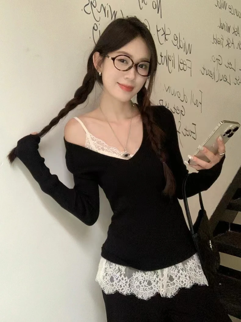 2024春秋季新款内搭叠穿蕾丝打底小吊带背心女中长款网纱屁帘上衣