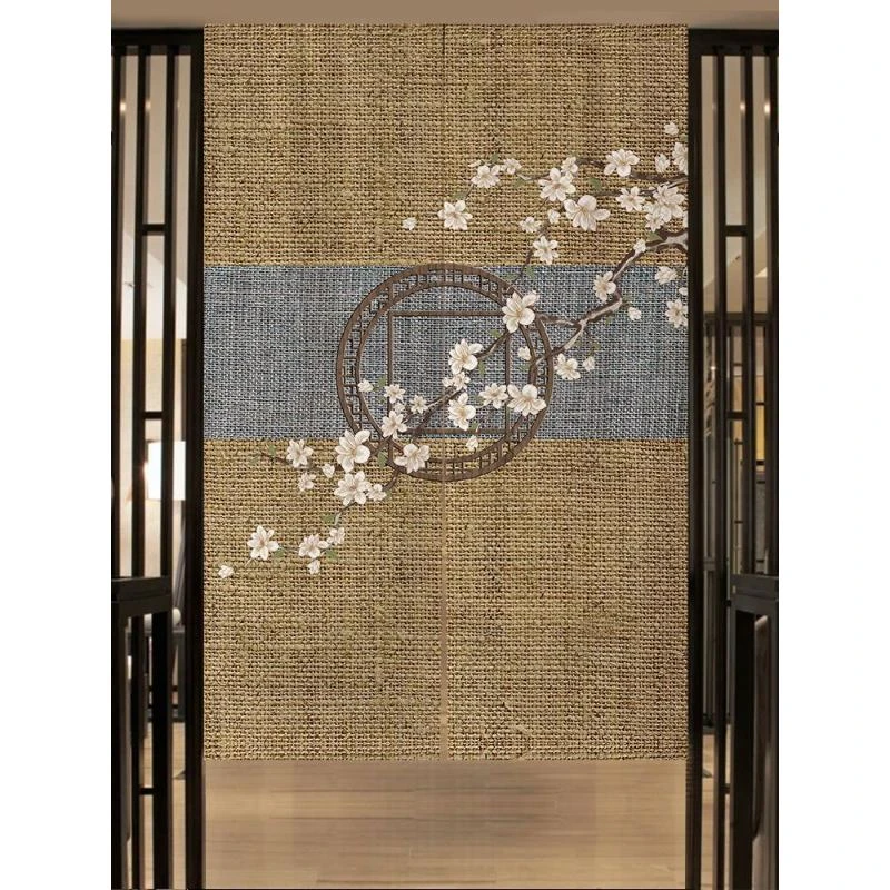 中式禅意门帘布艺卧室客厅装饰帘玄关隔断茶室挂帘免打孔布帘定制