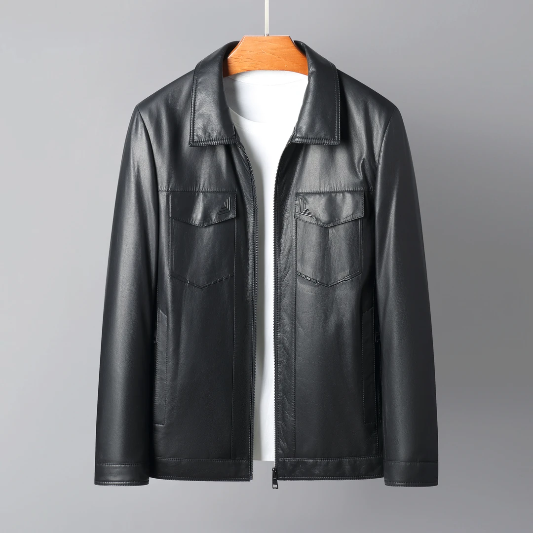 商务休闲翻领牛皮皮衣