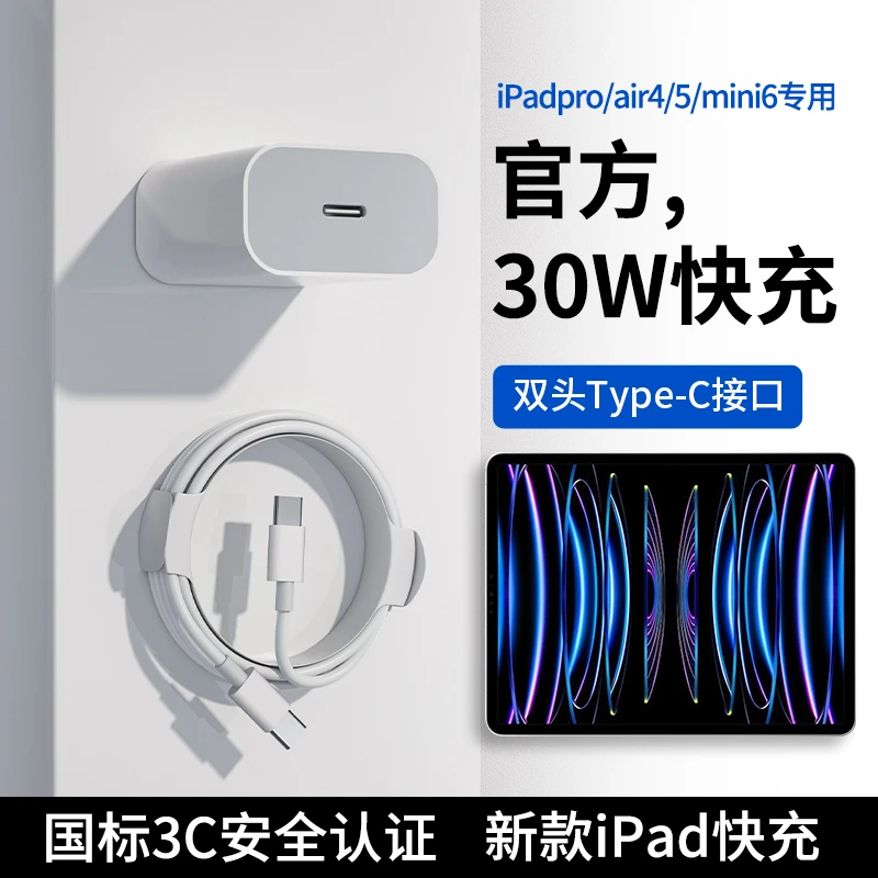 适用ipadpro充电器air4苹果5平板mini6正品30W快充头type-c数据线