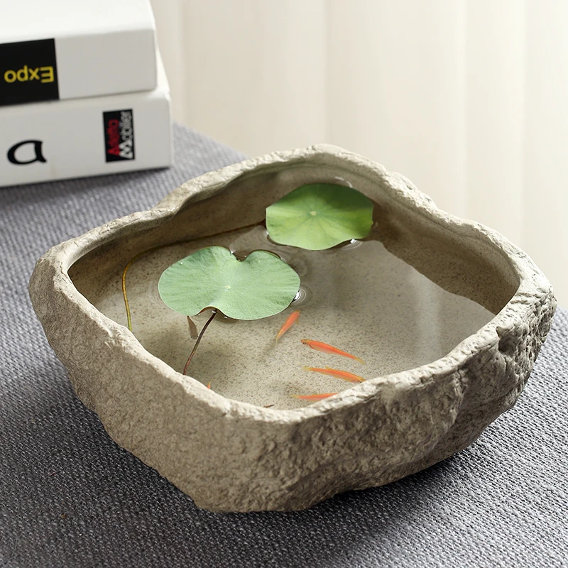 创意粗陶大号茶洗仿天然石头水洗茶杯盆器皿茶渣缸陶瓷小水盂笔洗