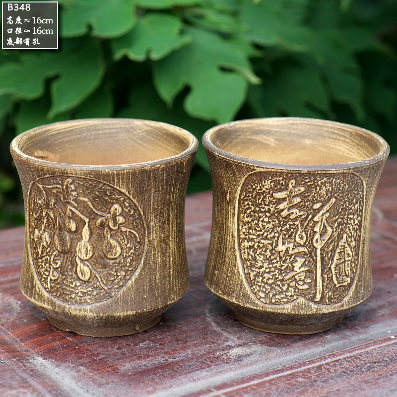 大口径多肉植物盆月季陶瓷花盆透气粗陶罐高筒老桩绿植陶盆B348