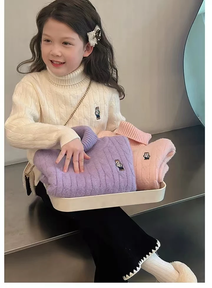 女童毛衣秋冬款加厚女孩不起球针织衫高领女宝内搭保暖套头上衣