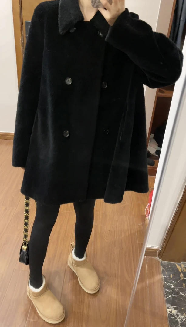 全羊毛密实短毛颗粒超级厚实大衣