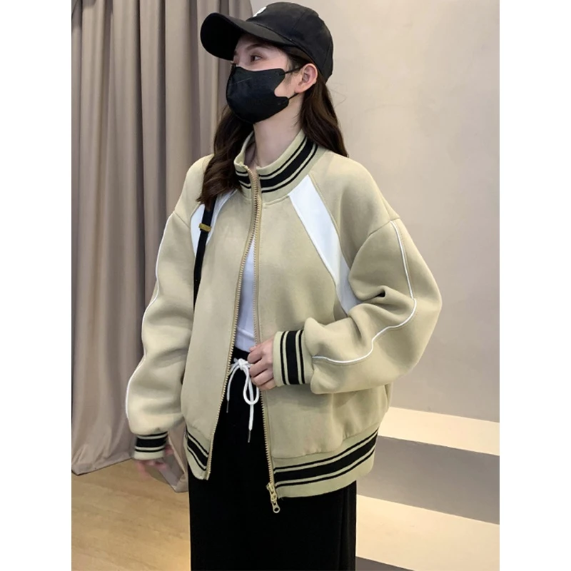 短款棒球服立领女春秋新款2024年爆款小个子欧货复古百搭休闲上衣