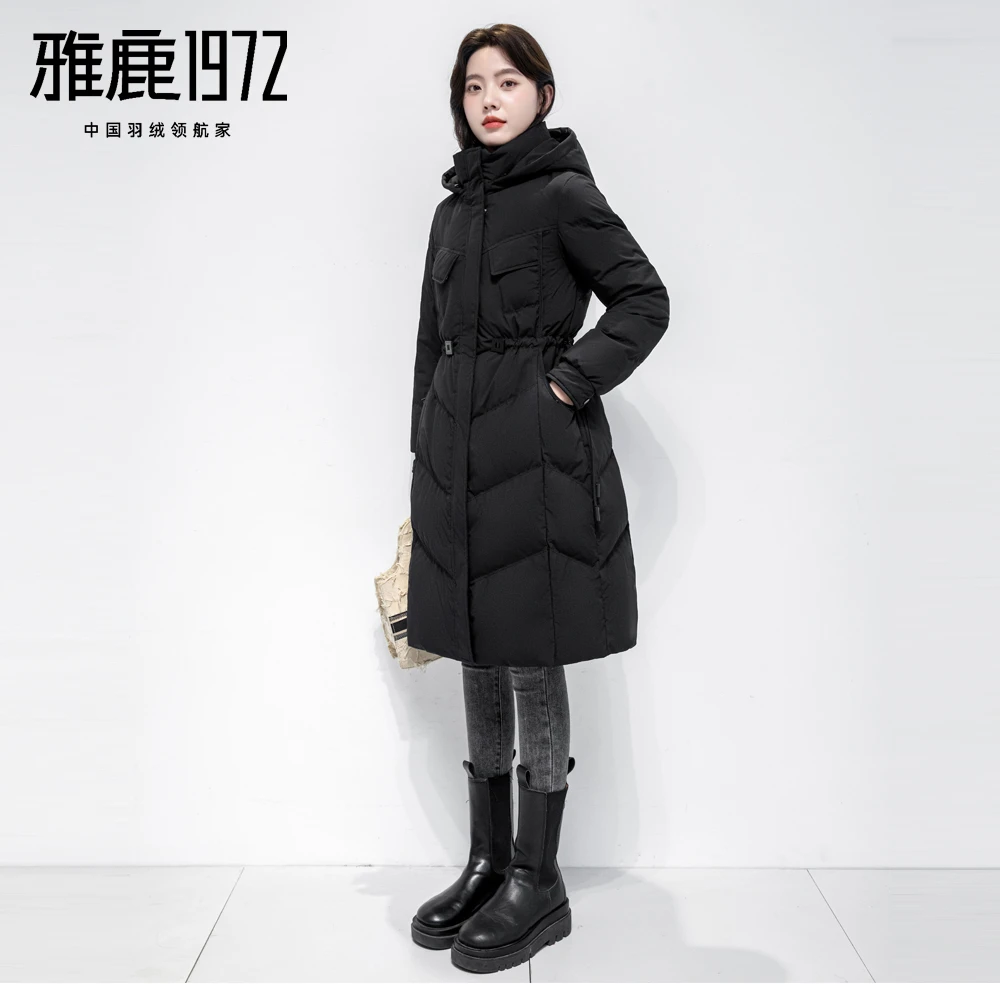 冬季时尚休闲加厚户外收腰显瘦修身中长款过膝90保暖羽绒服