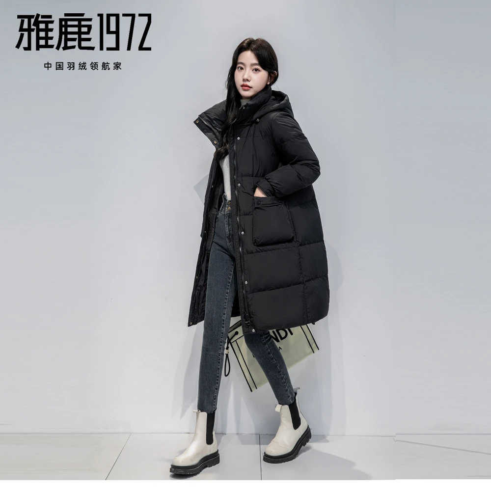 YH501X00260韩版时尚中长款加厚连帽显瘦90鸭绒女羽绒服过膝外套