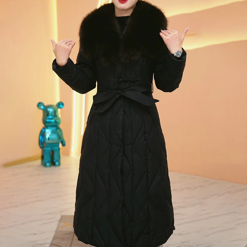 YDY24300大毛领中长款白鸭绒羽绒服女冬季新洋气显瘦修身减龄保暖