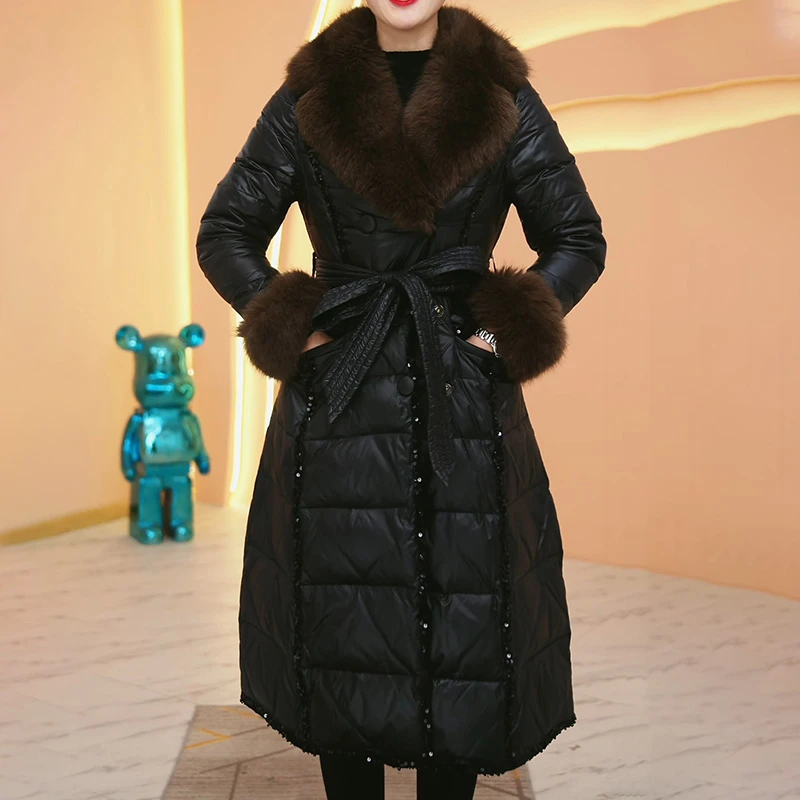 YDY2268冬季新款大毛领中长款白鸭绒羽绒服洋气显瘦修身减龄保暖