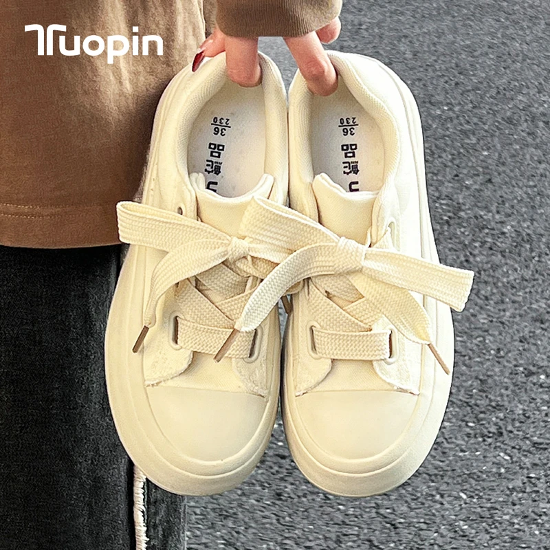 鮀品厚底小白鞋女2025秋冬新款爆款百搭帆布鞋女学生低帮休闲板鞋