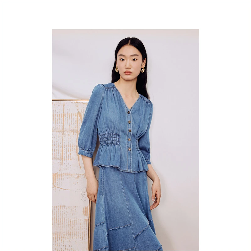 【天丝醋酸】Goodland美地秋牛仔时尚气质显瘦衬衫LC33330040