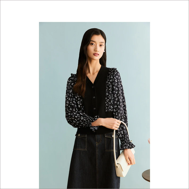 YINER音儿女装秋季假两件混纺气质时尚复古显瘦针织衫8C63306086