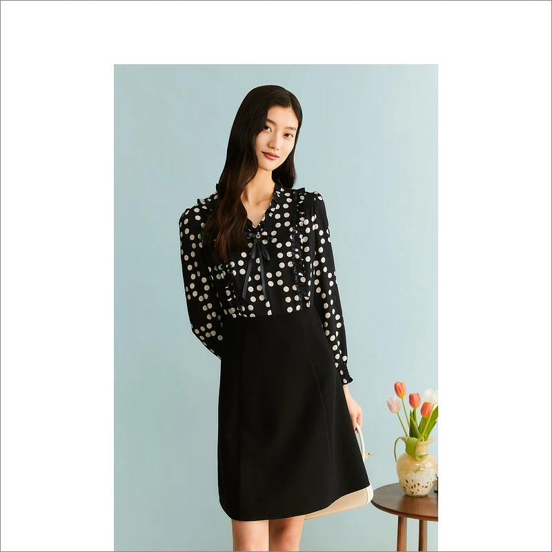 YINER音儿女装秋季法式气质复古秋冬印花设计感连衣裙 8C63305116