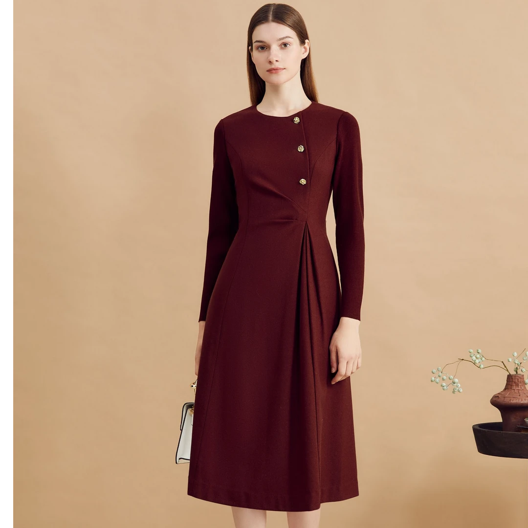 YINER音儿秋季绵羊毛经典简约收腰连衣裙8C64505901/8C64505906