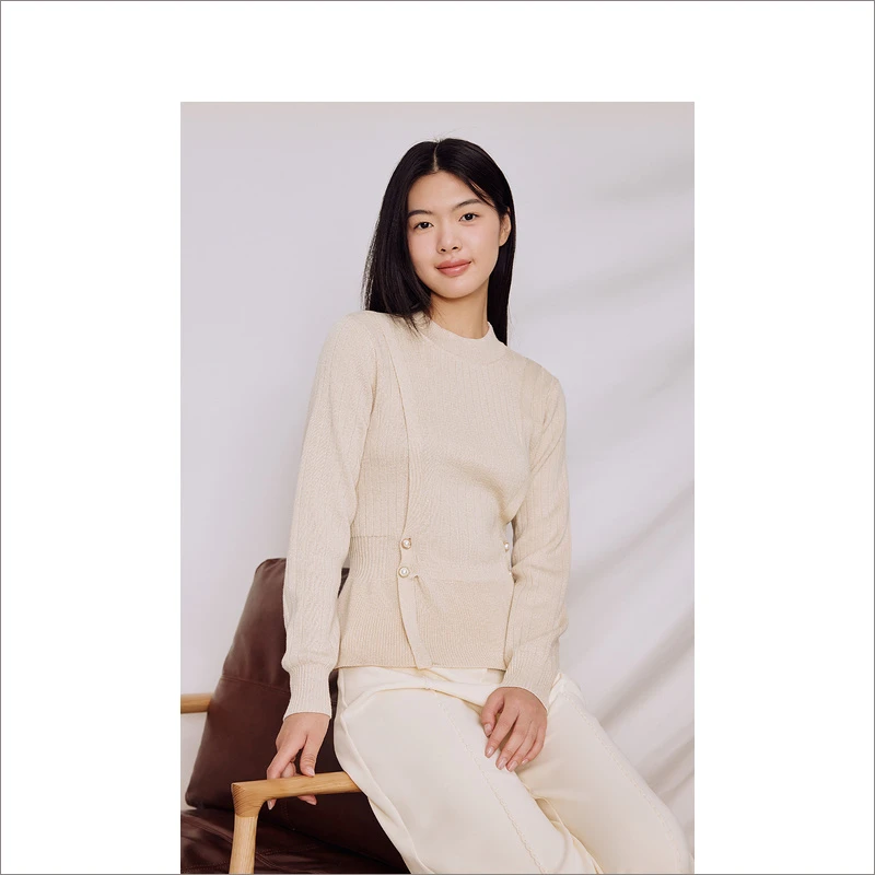 Goodland美地女装秋季圆领闪葱收腰A摆针织衫套头上衣LC63306610