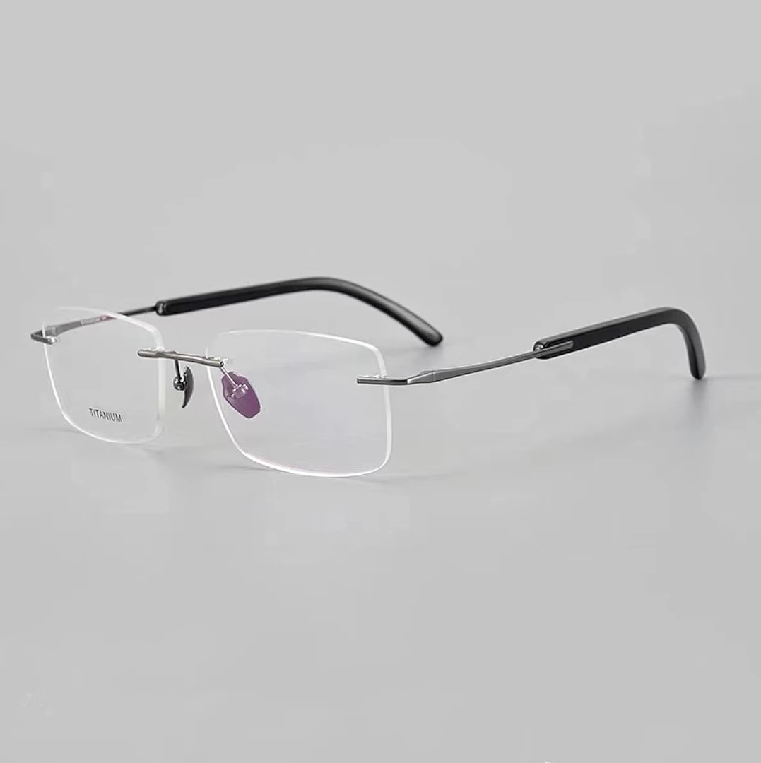 【送镜片】牛角超轻纯钛商务气质无框高档无边框复古优雅时尚经典
