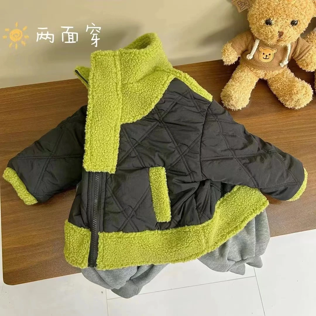 【小治粉丝专属】男童冬外套毛毛拼接加厚新款双面穿棉服 H369