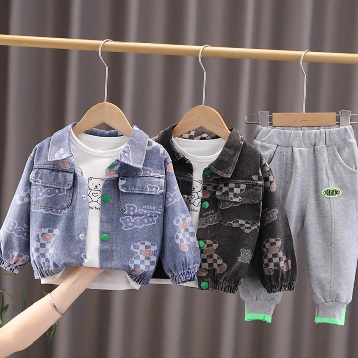 退坑清春秋套装三件套牛仔小熊套装1-5岁中小童男宝童装