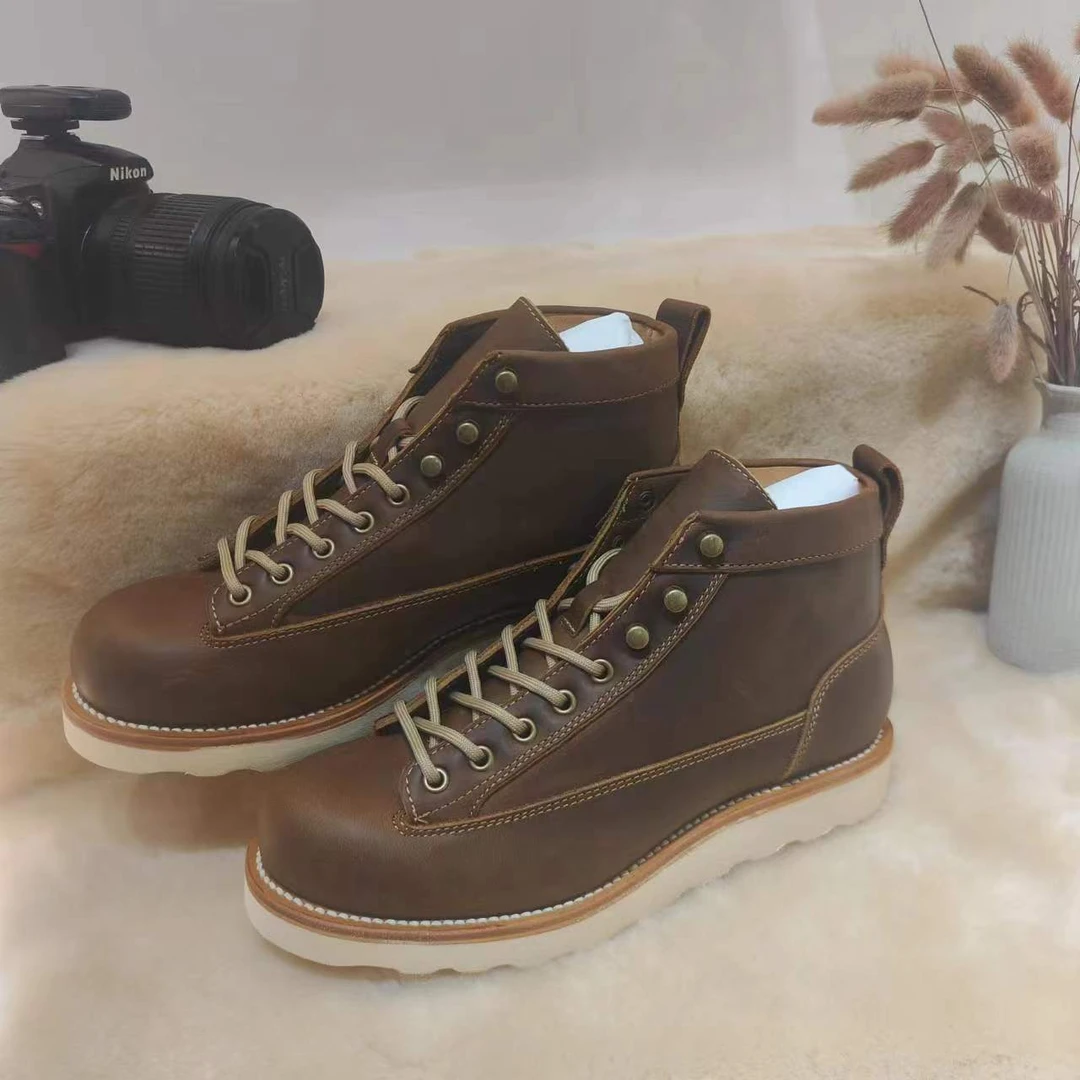 阿龙严选短脸疯马牛皮固特异工艺高帮工装靴真皮男士LZ0037