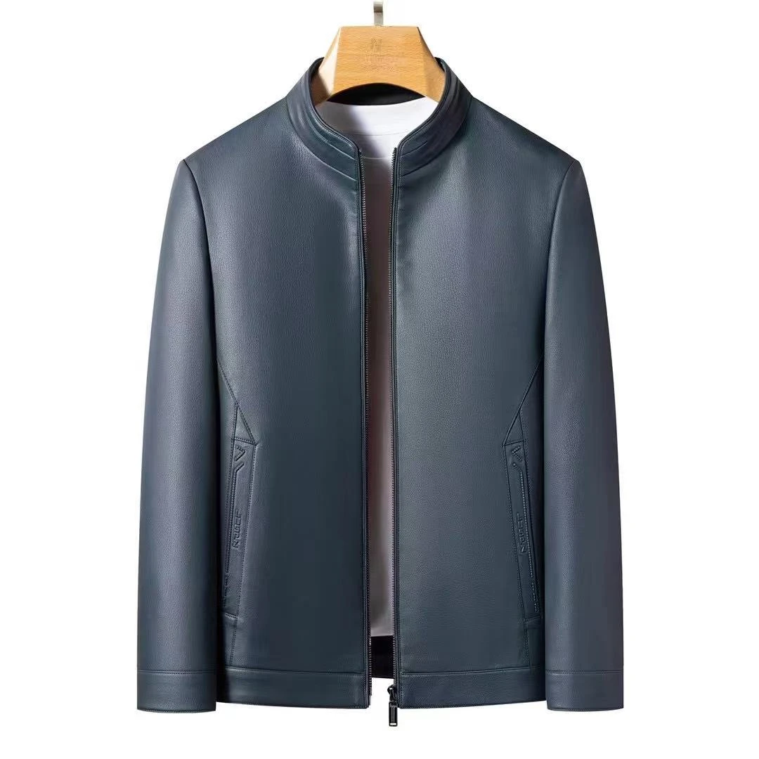 海宁秋冬加绒时尚商务休闲立领翻领夹克真皮男士春秋男款