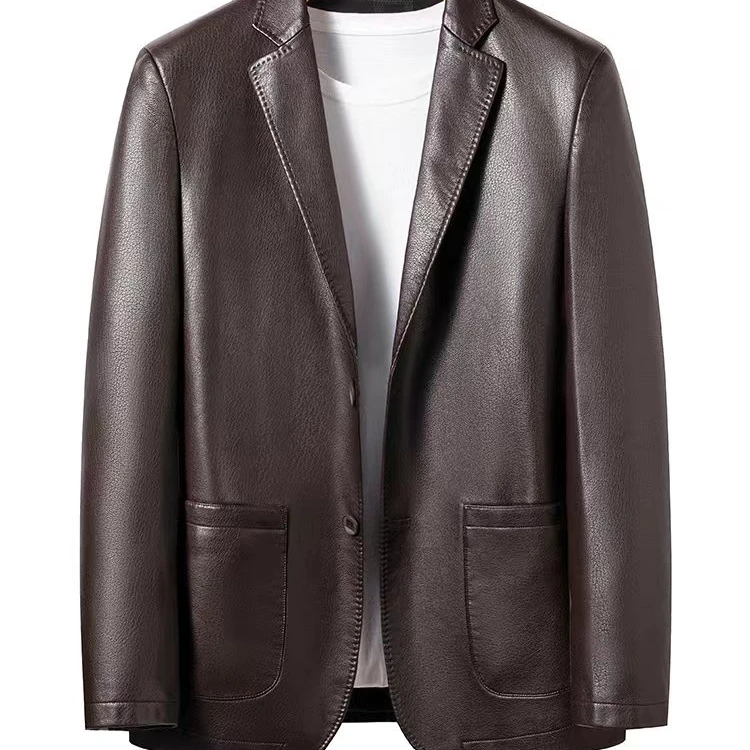 海宁秋冬款时尚男士商务休闲修身真皮西装002大码春秋高档春季