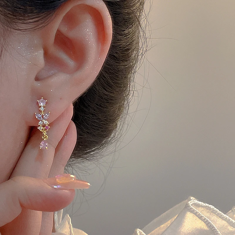 铜合金陶瓷耳饰 【红粉佳人】法式小众彩钻蝴蝶耳钉超仙花朵森系