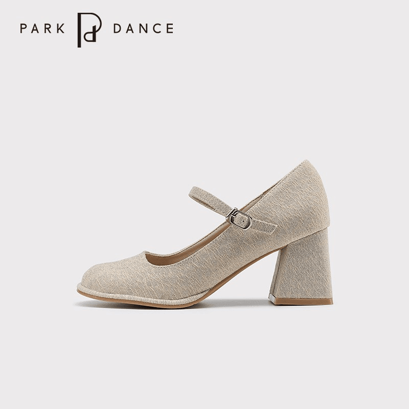 parkdanc/帕可丹丝法式花朵方头玛丽珍女鞋粗跟一字带高跟鞋单鞋