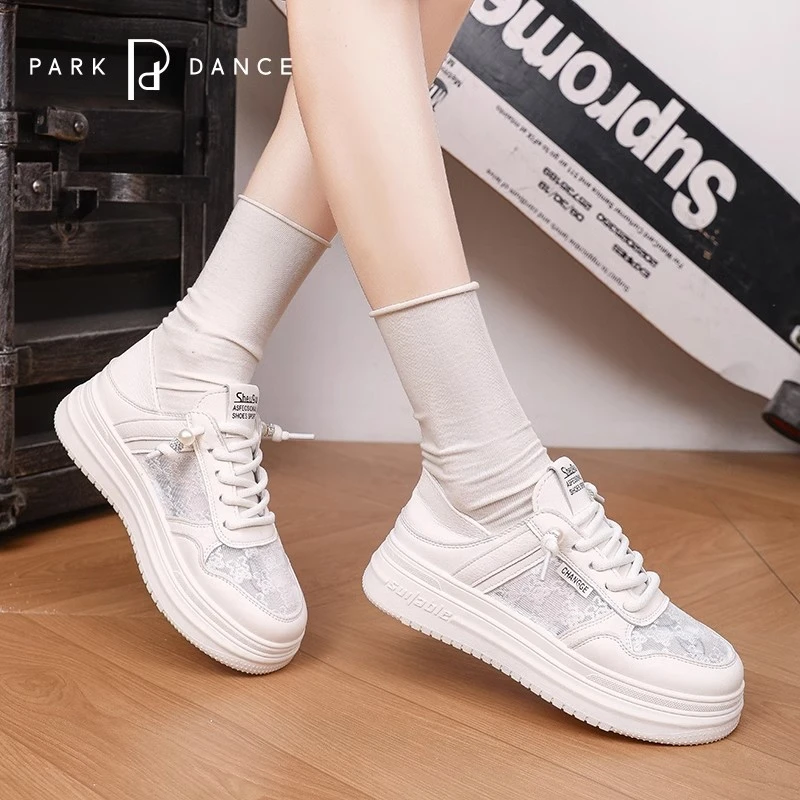 parkdanc/帕可丹丝2024新款透气休闲板鞋百搭系带平底学生小白鞋