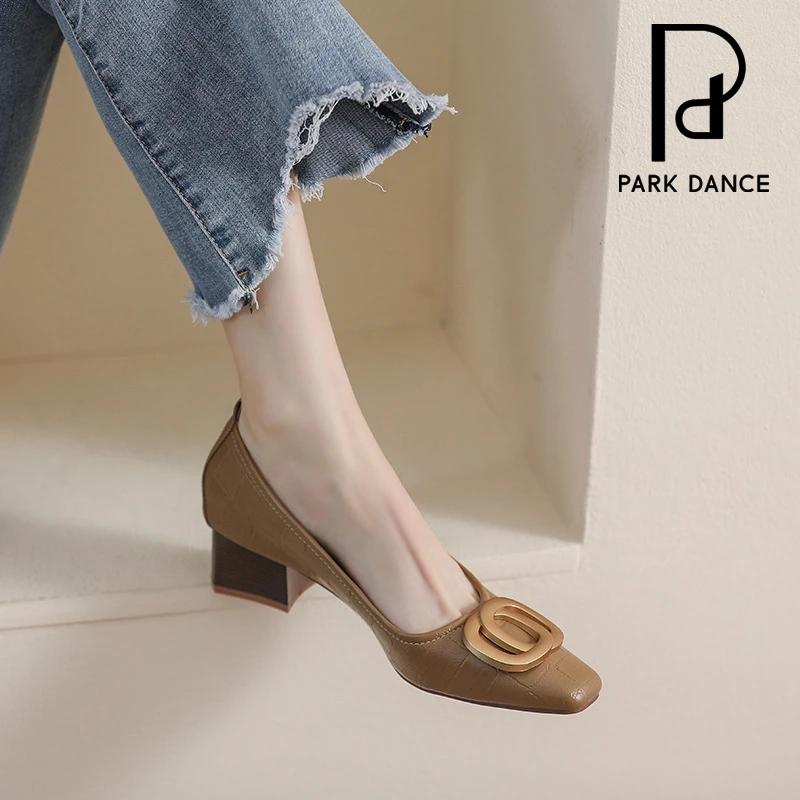 parkdanc/帕可丹丝粗跟单鞋一脚蹬浅口晚晚风豆豆鞋尖头软底女鞋