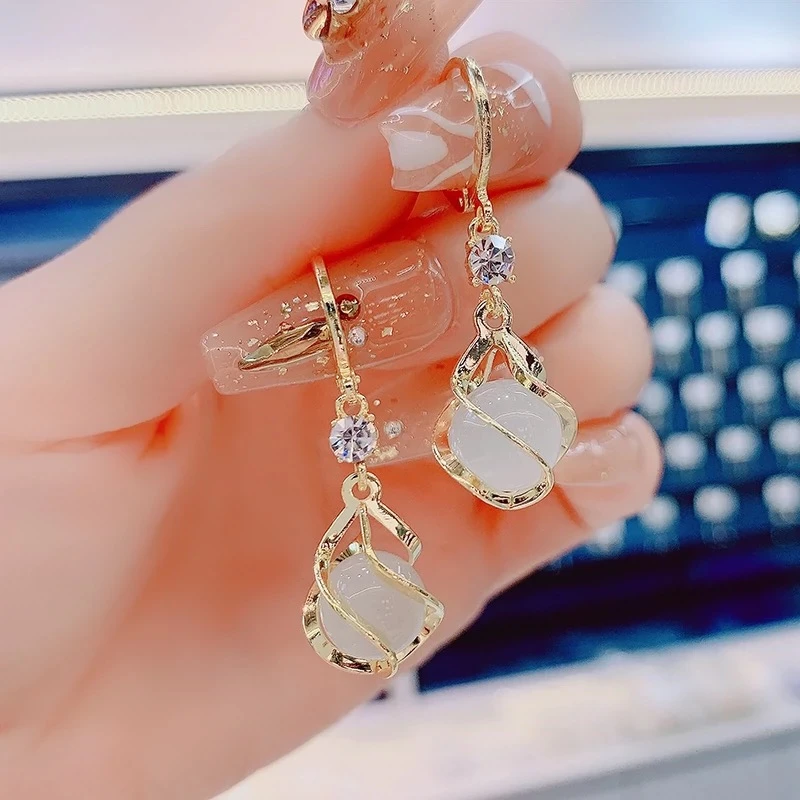 合金玻璃耳饰 ins气质简约时尚兰铃花耳坠个性百搭设计感长款耳饰