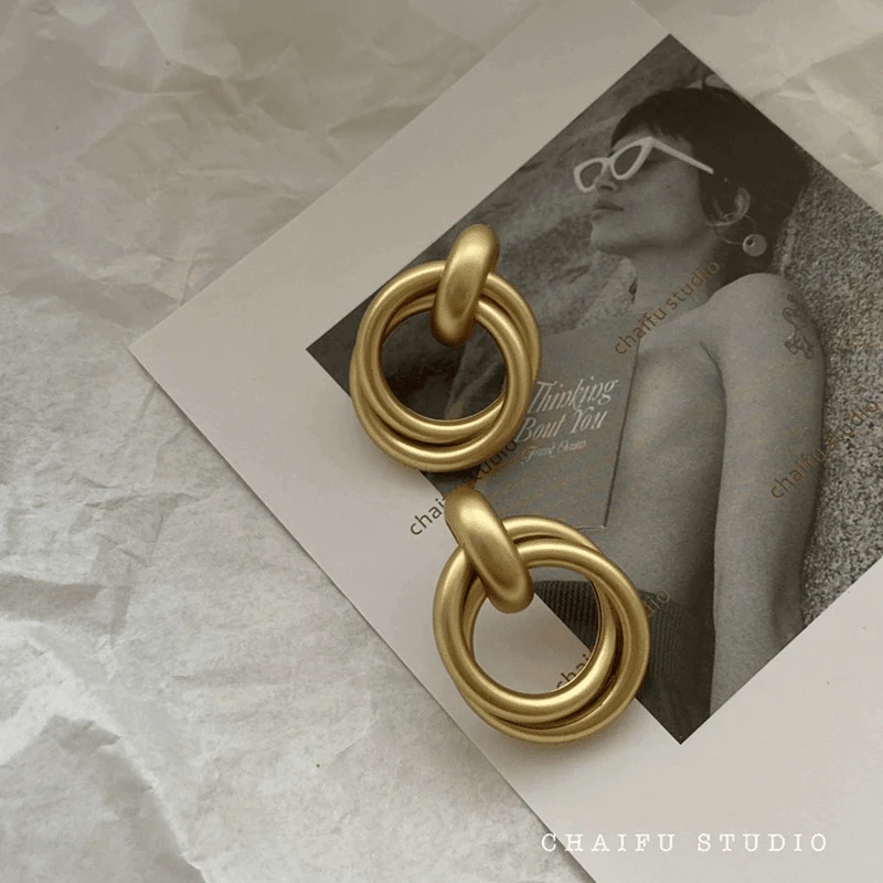 铜合金耳饰 复古小众设计感耳环拉丝哑光磨砂冷淡风几何气质耳饰